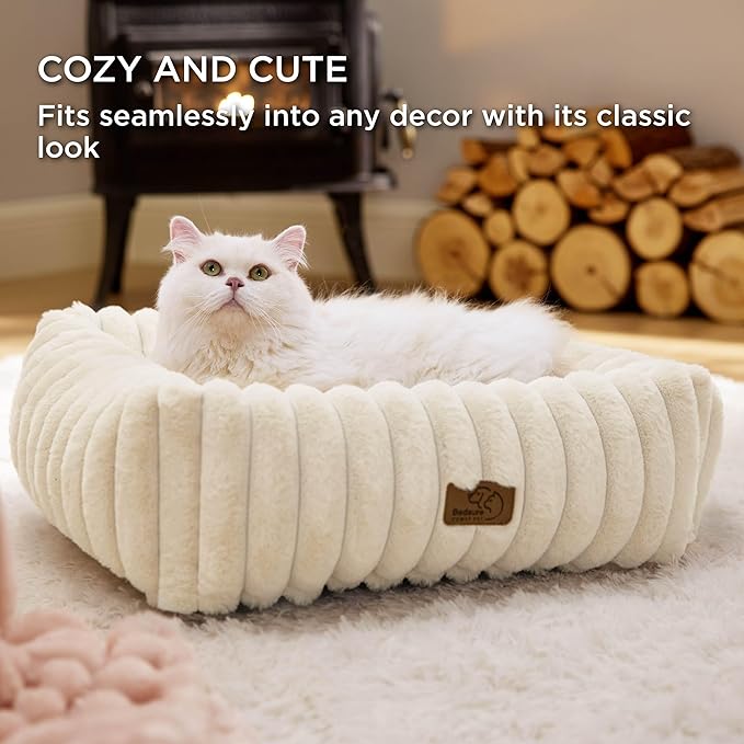Bedsure Cute Dog Bed for Small Dogs & Cats - Washable Furry Cat Beds, Rectangle Orthopedic Corduroy