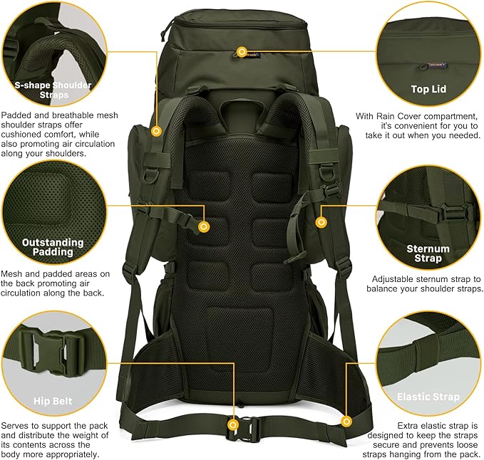 Mardingtop 60L Military Internal Frame Backpack for Hiking,Camping,Hunting,Rucksack Backpack with