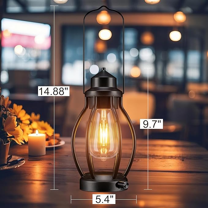 Rechargeable Outdoor Camping Lanterns 2Pack, Vintage Dimmable Hanging Outdoor Camping Lights with