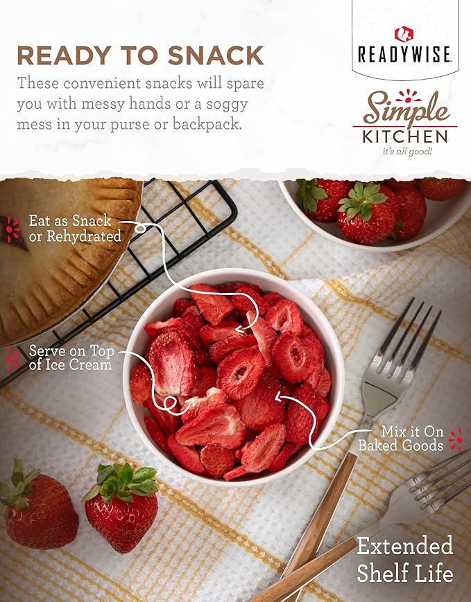 READYWISE - Simple Kitchen Freeze Dried Strawberries, 18 Servings, Vegan, Gluten Free, Healthy