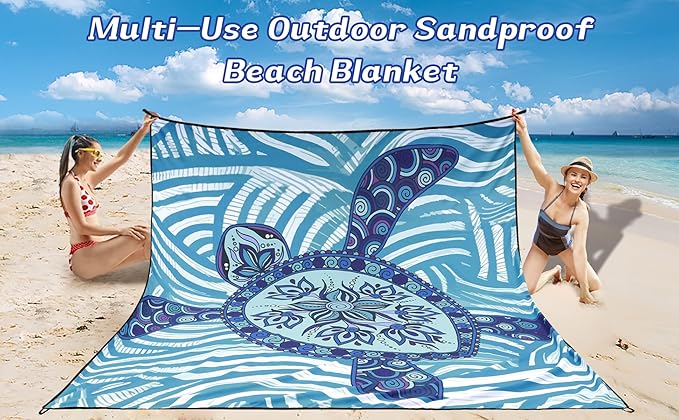 Beach Blanket Waterproof Sandproof Beach Mat 79" X 83"/10'x9'for 2-8 Adults Quick Drying Outdoor