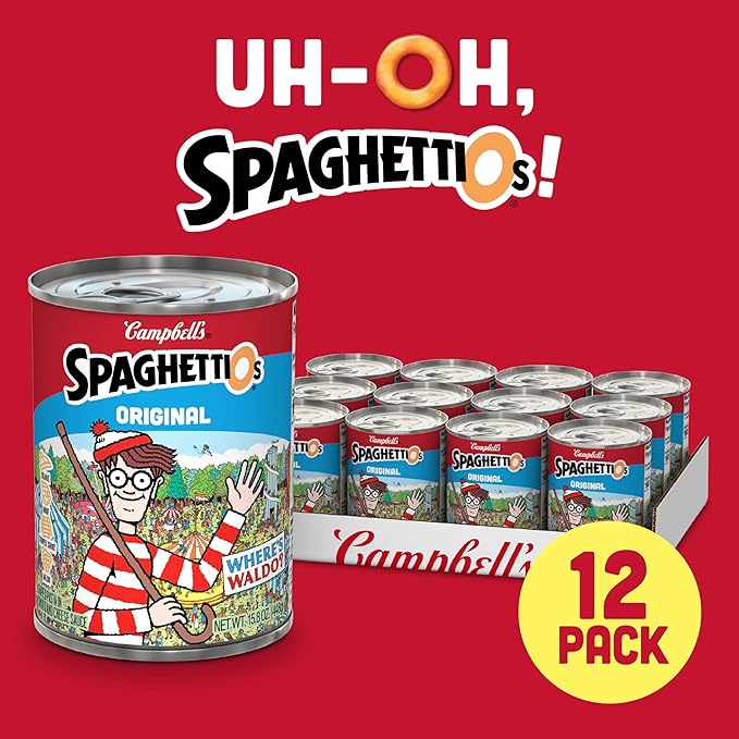 SpaghettiOs Original Canned Pasta With Where’s Waldo? Shapes, 15.8 oz Can (12 Pack)