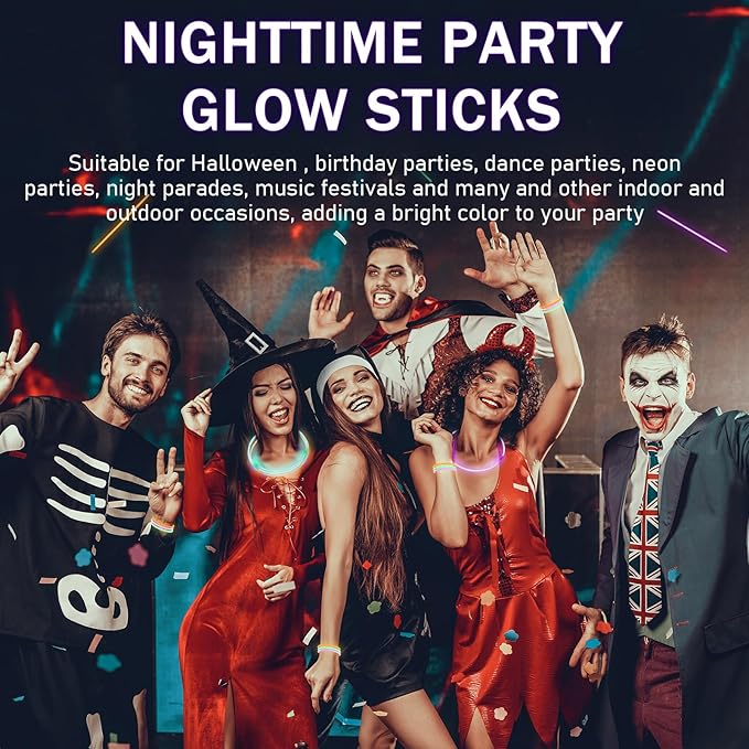 Hanaive 300 Pcs Glow Sticks Bulk 8 Inch Glow in The Dark Party Favors Neon Bracelets and Necklaces