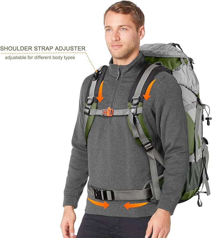 Loowoko 50L Hiking Backpack, Waterproof Camping Essentials Bag with Rain Cover, 45+5 Liter