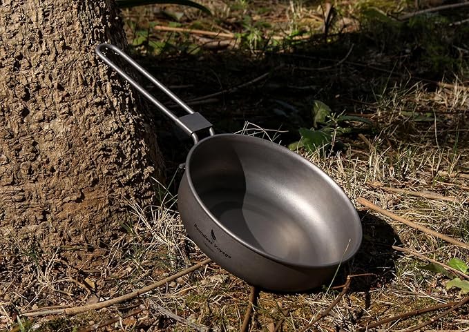 Boundless Voyage Ultra-light Titanium Frying Pan with Folding Handle Outdoor Camping Skillet