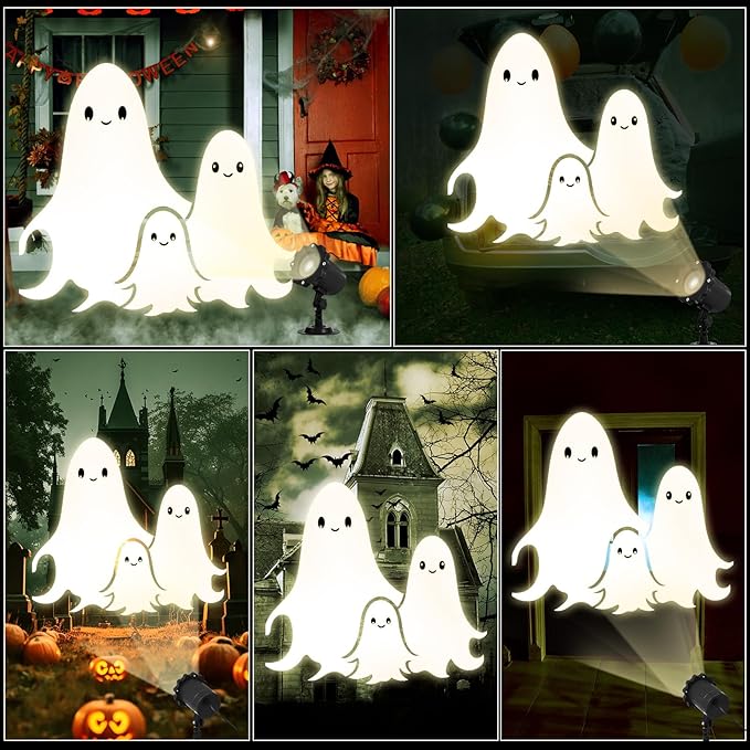 Treela Halloween Cute Ghost Projector Lights Outdoor Indoor Dynamic Lights Decoration Outside LED