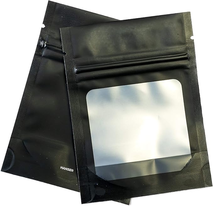 HANSER | Smell Proof Odorless Mylar Resealable Foil Pouch Bags with clear Window | Stand up bottom