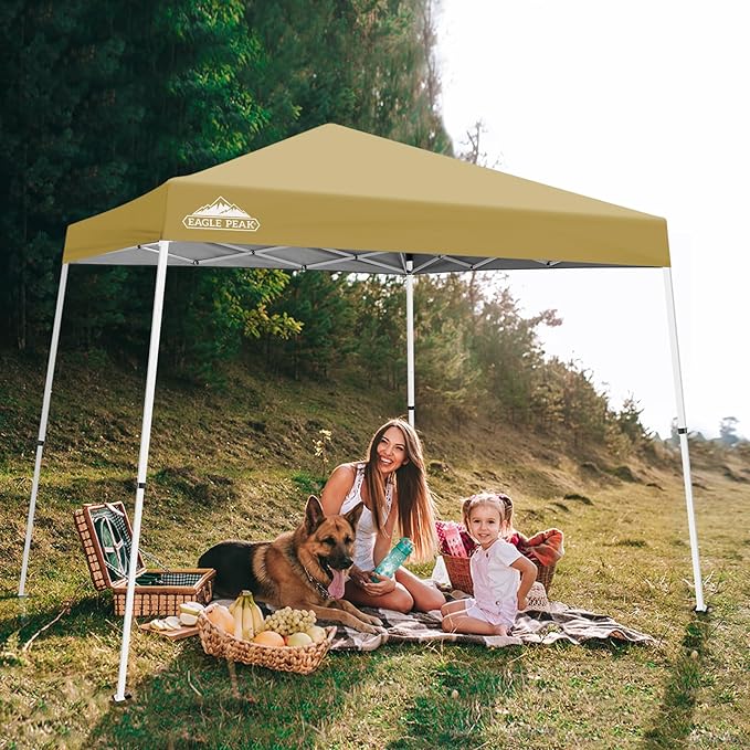 EAGLE PEAK 10x10 Slant Leg Pop-up Canopy Tent Easy One Person Setup Instant Outdoor Beach Canopy