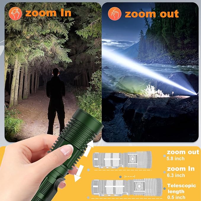 Small Tactical Flashlights High Lumens - 1500 Meters Long Beam Super Bright LED Magnetic Flashlight