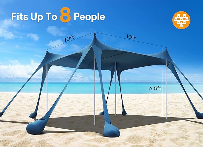 Osoeri Beach Tent, Camping Sun Shelter UPF50+ with 8 Sandbags, Sand Shovels, Ground Pegs &