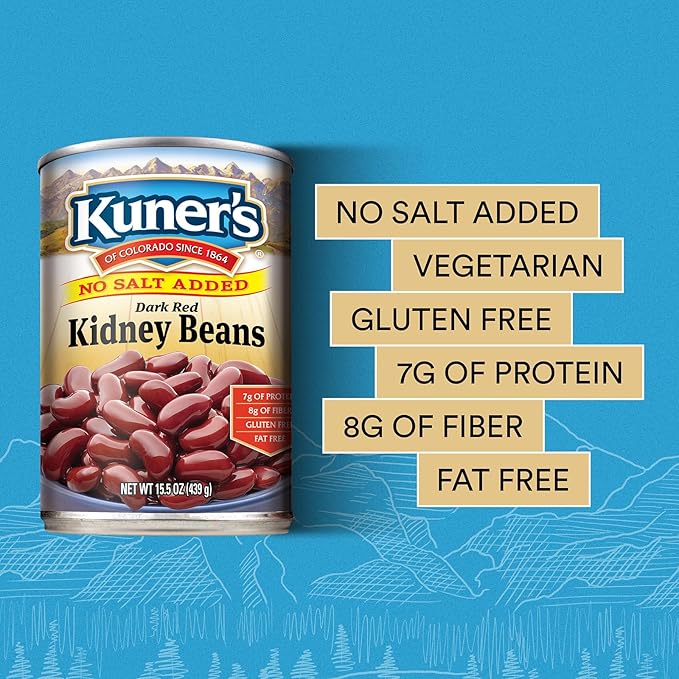 Kuner?™s No Salt Added Canned Kidney Beans with FREE Chili Seasoning Mix, Plant Protein and Fiber