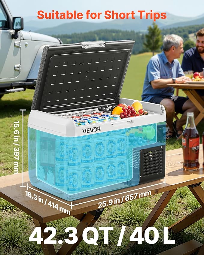 VEVOR 12 Volt Car Refrigerator, 42.3QT/40L Car Fridge, Portable Electric Cooler with -4℉~68℉