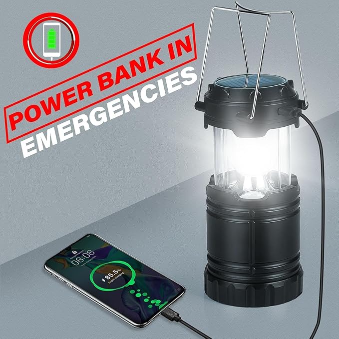 Solar Camping Lantern 4-Pack - Rechargeable LED Lights, Magnetic Base & Foldable Hanging Hook
