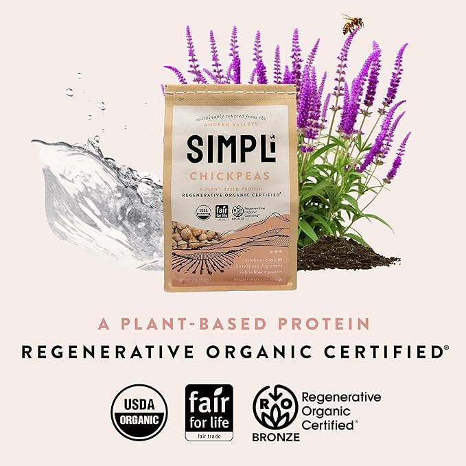 SIMPLi Regenerative Organic Certified Chickpeas, High in Fiber and Protein, Plant-Based Protein
