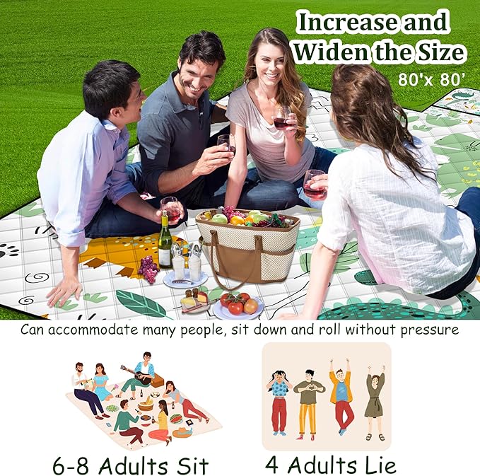 Extra Large Picnic Blanket Waterproof,80"x 80"Foldable Machine Washable Beach Blanket,Outdoor
