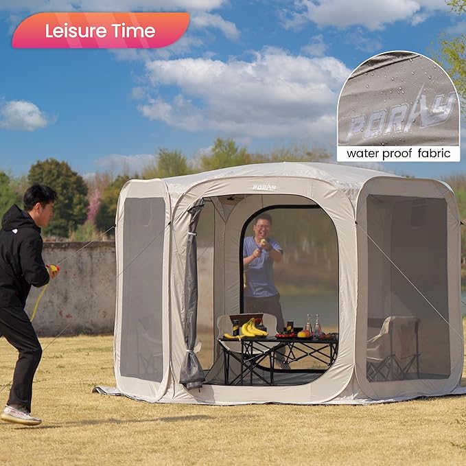 Porayhut Pop up Screen House Tent Sun Shelter with Breathable Mesh Doors,Portable Camping Tent with