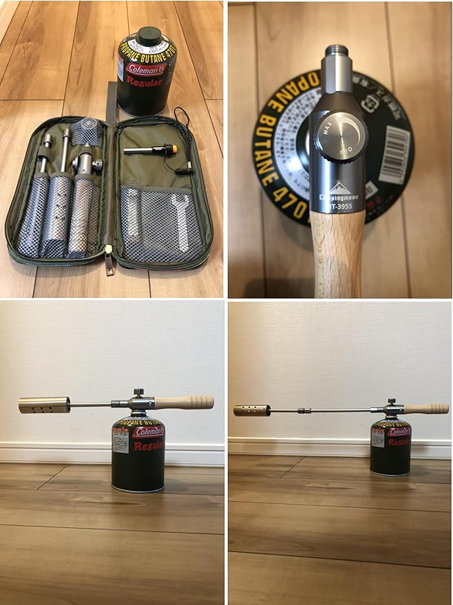 CAMPINGMOON Camping Grill Torch Dual Fuel Head Flame Adjustable for Charcoal Starter with Storage