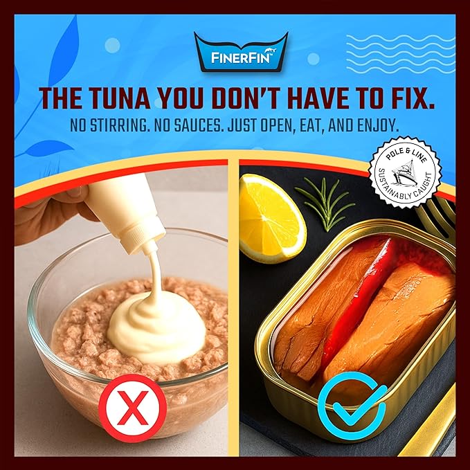 FinerFin Yellowfin Tuna In Organic Olive Oil ??Spicy Chili Flavor (4.4oz can - 6 Pack); Premium
