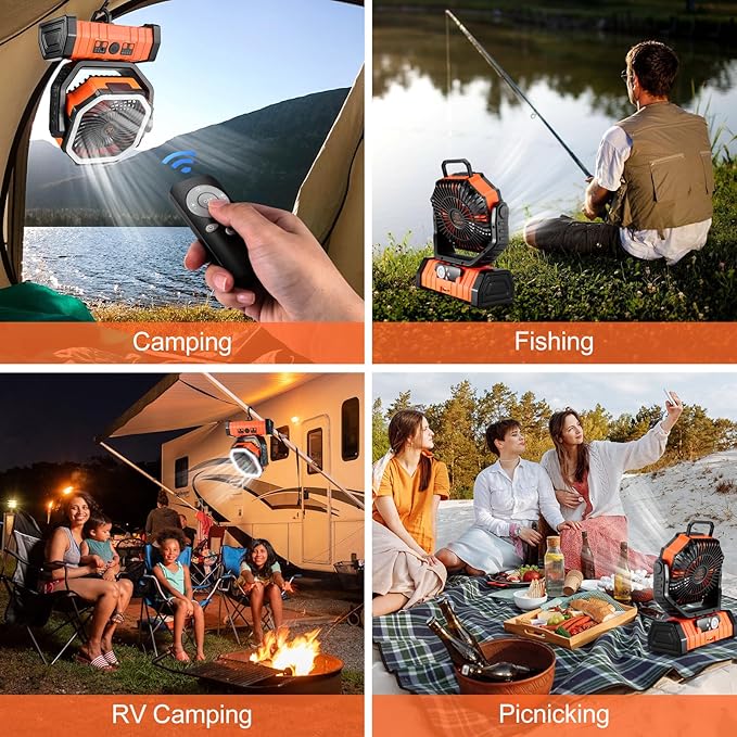 Odoland 30000mAh Camping Fan with LED Lantern, Rechargeable Battery Operated Oscillating with