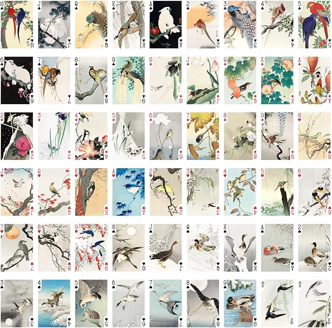 Awesome Birds Playing Cards (Poker Deck 54 Cards All Different) Vintage Antique Japanese Engraving