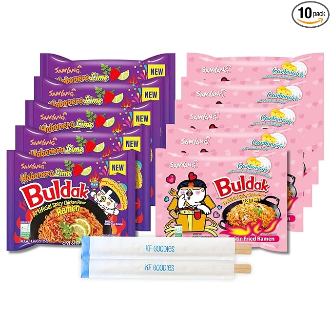 KF GOODIES Korean Ramen Variety Pack Gift Box (10 Count) – Spicy Buldak Noodle Assortment for