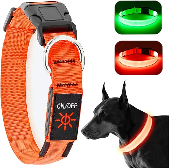 Light Up Collar at Night, LED Adjustable, Rechargeable Waterproof Dog Lights for Night Walking