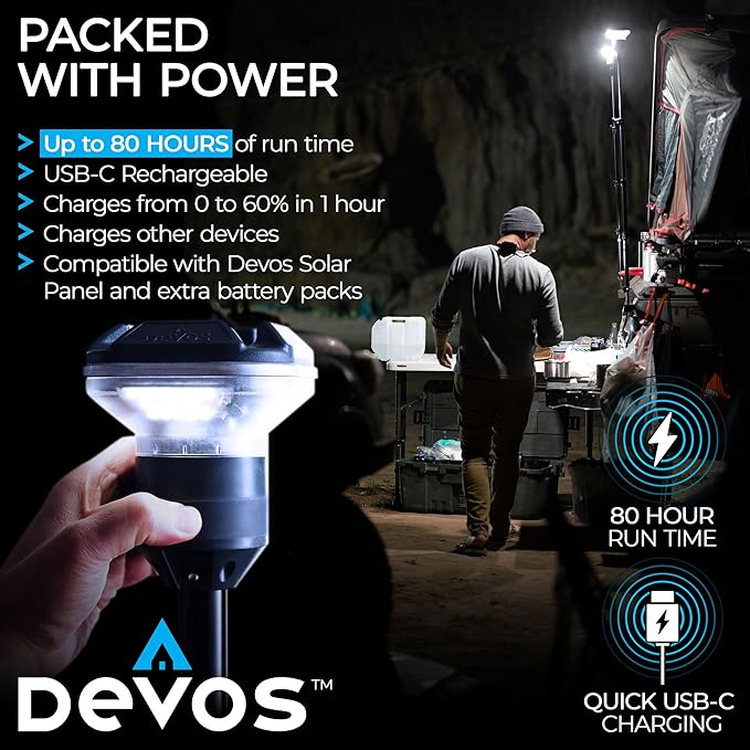 Devos Outdoor LightRanger 1200 - High-Performance LED Tripod Lantern with Adjustable Height, 1200