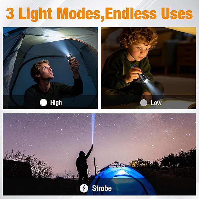 EverBrite Mini LED Flashlight, Zoomable High Lumens 350LM, 3 Modes, 3AAA Batteries Included