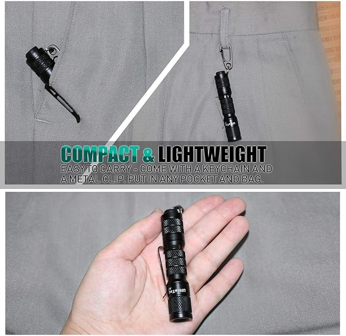2 Pack Ultra Bright Compact EDC Keychain LED Flashlight 180lm Pocket Flashlight with Battery IPX7