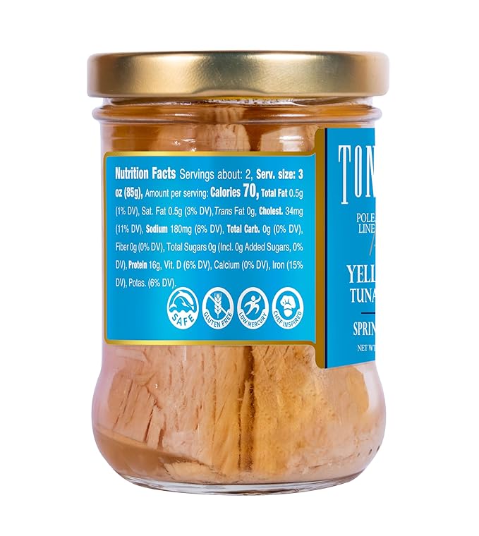 Tonnino Tuna Fish Yellowfin Pole&Line - Spring Water ??Pack of 6 ??Alternative to Salmon ??Protein