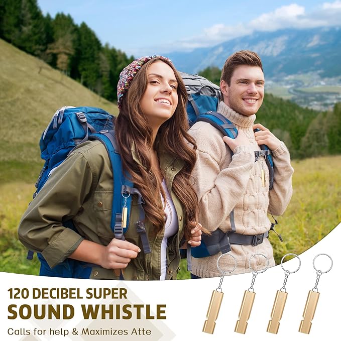 12 Pcs 1.5 Inch Loud Bear Bell with Whistle Set for Hikers Solid Brass Emergency 3 in 1 Bear Bells