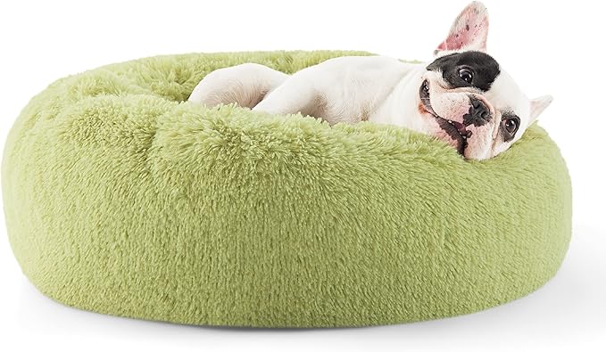 Bedsure Calming Dog Bed for Small Dogs - Donut Washable Small Pet Bed, Round Anti-Slip Fluffy Plush
