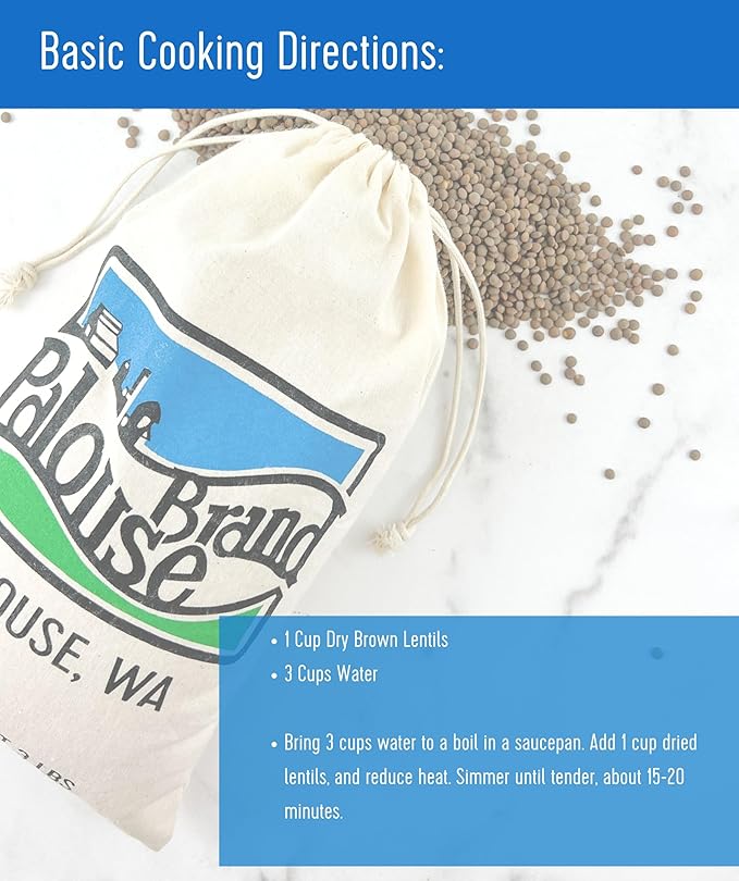 Palouse Brand Certified Glyphosate Residue Free Brown Lentils | 25 LBS | Food Storage Bucket |