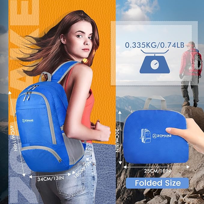 ZOMAKE Lightweight Packable Backpack 30L, Foldable Hiking Backpacks Water Resistant Compact Folding
