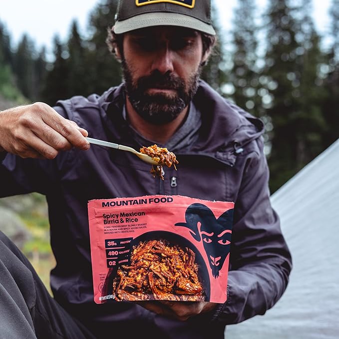 BIGHORN Mountain Food Spicy Mexican Birria and Rice - contains 4 packs | 8 servings | 140g Protein