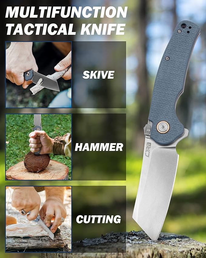 CJRB Crag Tactical Knife,Cleaver Pocket Folding Knife with Stonewash AR-RPM9 Steel Blade and G10