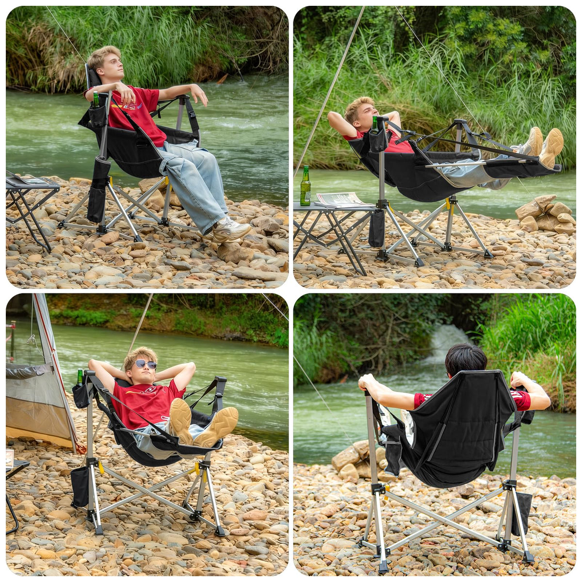 Romswi 2-Pack Aluminum Hammock Chair with Footrest, Oversized Portable Folding Swinging Chair with
