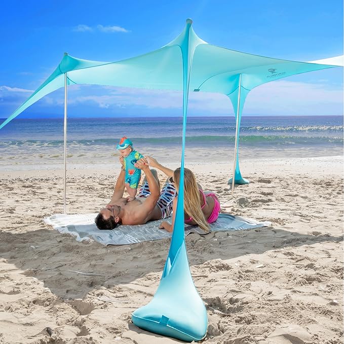 SUN NINJA Beach Tent Sun Shelter UPF50+ - Easy Pop Up Beach Canopy - Outdoor Shade for Camping