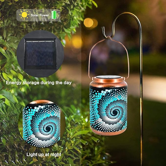 Solar Lanterns Outdoor Hanging Lantern Metal Waterproof LED Lantern with Solar Powered Garden Patio