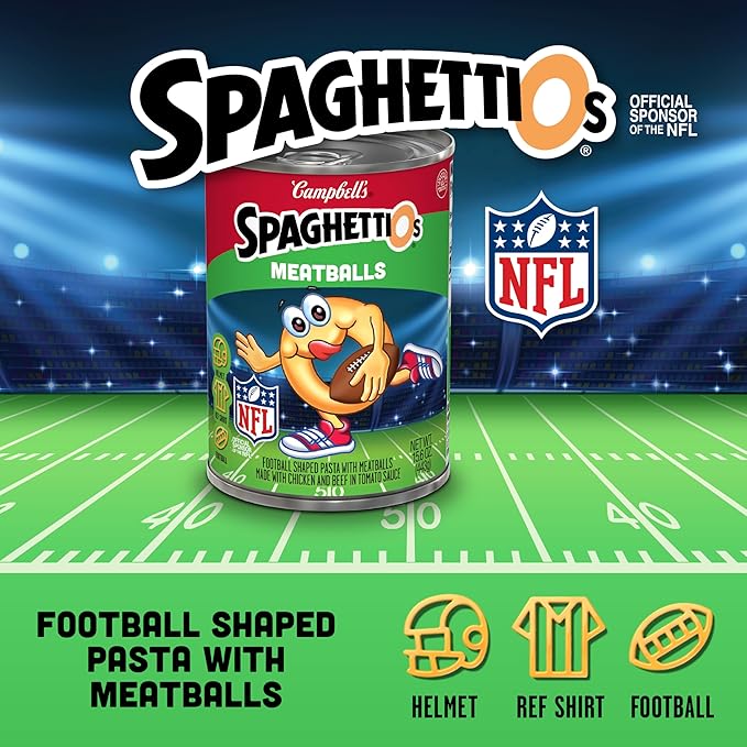 SpaghettiOs Football Shaped Canned Pasta with Meatballs, 15.6 oz Can (Pack of 12)