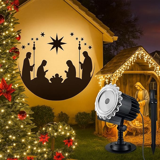 Tuanse Christmas Outdoor Nativity Projector Lights LED Flood Light Holiday with Stars for Christmas