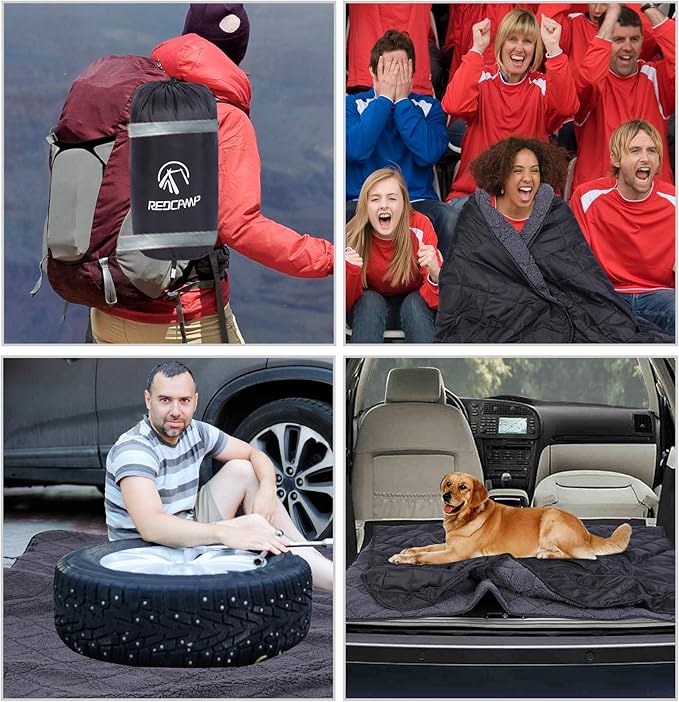 REDCAMP Large Camping Blanket with Sherpa Lining, Cold Weather Warm Outdoor Blanket Windproof for