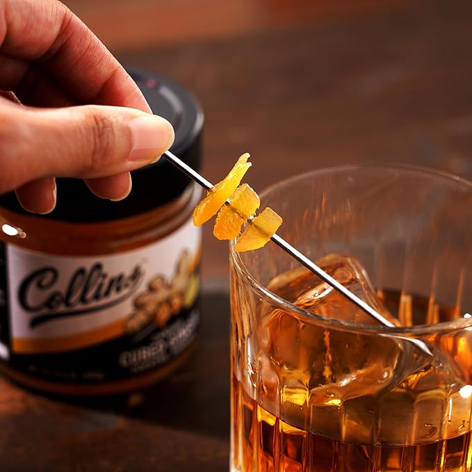 Collins Candied Ginger in Syrup for Cocktails, Gluten Free Skinny Cocktail Garnish for Whiskey