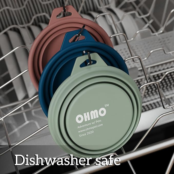 OHMO Collapsible Dog Bowl(2 Pack, Camo&Light Green 12oz/400ml) Premium Silicone Pet Water Bowls for