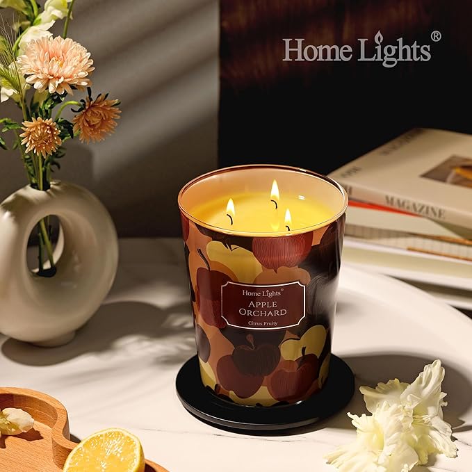 HomeLights Large jar Candle | 3-Wick Long-Lasting Scented Candles, 34oz Natural Soy Wax Candle for