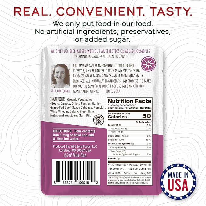 Wild Zora Instant Keto-Friendly Soups 5-Pack Variety, Broth Made with Grass-Fed Beef, Free-Range