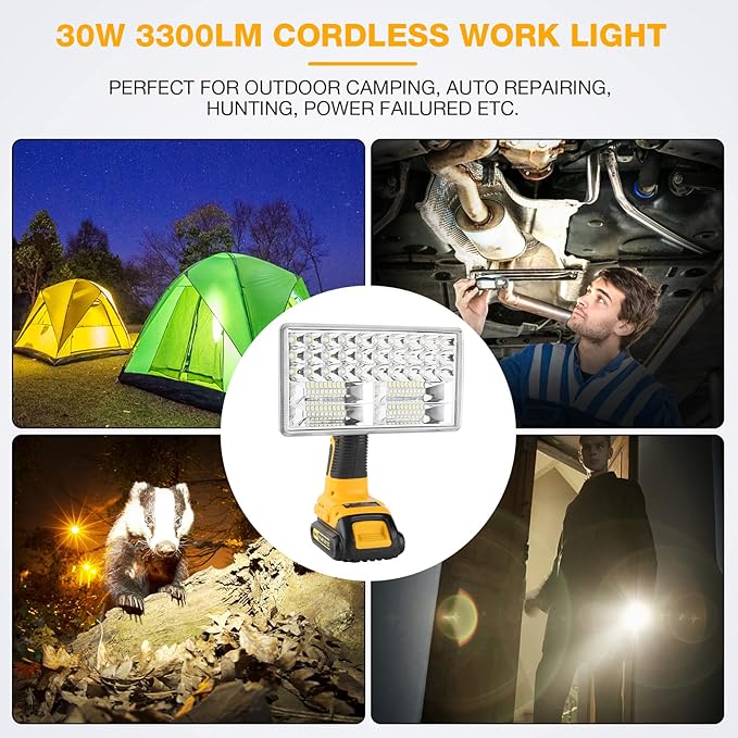 LED Work Light for Dewalt 20V Battery, Hiesuan 30W 3300LM Jobsite Light Flashlight Spotlight with