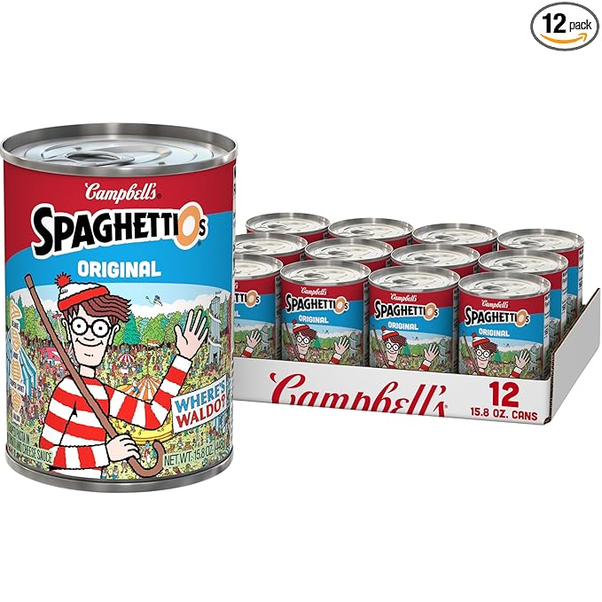 SpaghettiOs Original Canned Pasta With Where’s Waldo? Shapes, 15.8 oz Can (12 Pack)