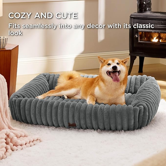 Bedsure Cute Dog Bed for Large Dogs - Washable Furry Puppy Beds, Rectangle Orthopedic Corduroy