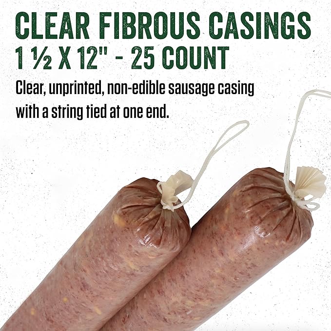 LEM Products Clear Fibrous Casings, 1 ½ Inches x 12 Inches, Non-Edible Sausage Casings, Stuffs